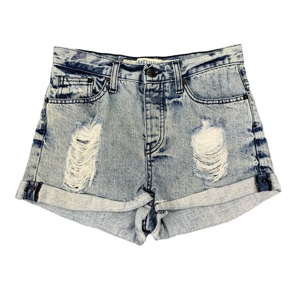 Melville Denim Short Women 40 US 4 Button Fly Distressed Cut Off Acid Made Italy - Picture 1 of 12